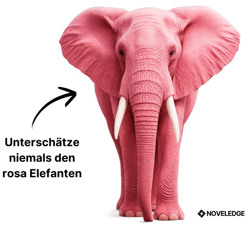 Rosa Elefant als Sinnbild für bekannte, aber unausgesprochene Risiken