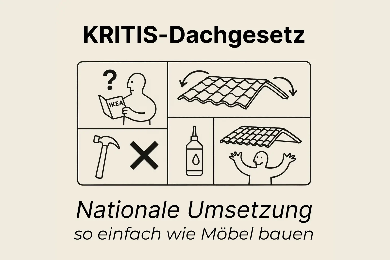 Zeichnung zum KRITIS-Dachgesetz: nationale Umsetzung, so einfach wie Moebel bauen – Kurs von NOVELEDGE