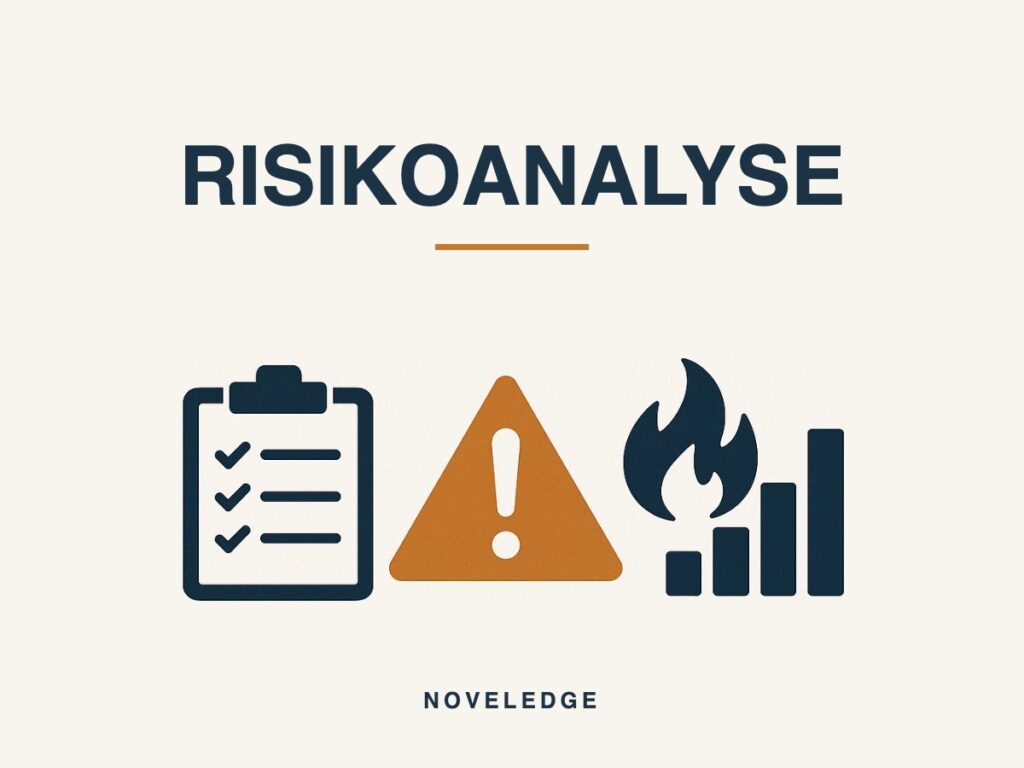 Risikoanalyse: Symbole für Checkliste, Gefahr und Schadensausmaß – Weiterbildung von NOVELEDGE
