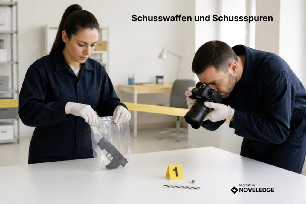 Sicherung einer Schusswaffe und einer Hülse als Beweismittel